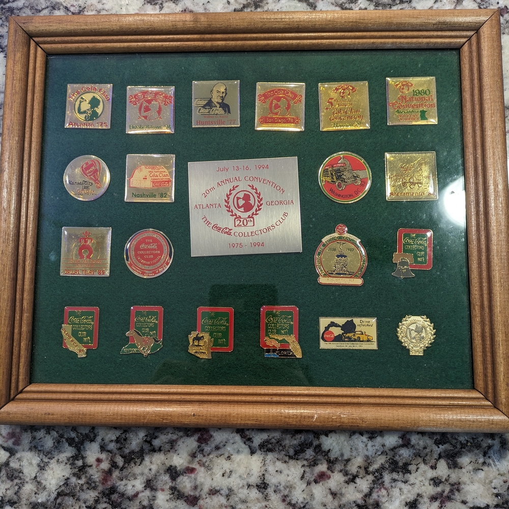 VINTAGE Coca-Cola Collectible Pin Set in Frame